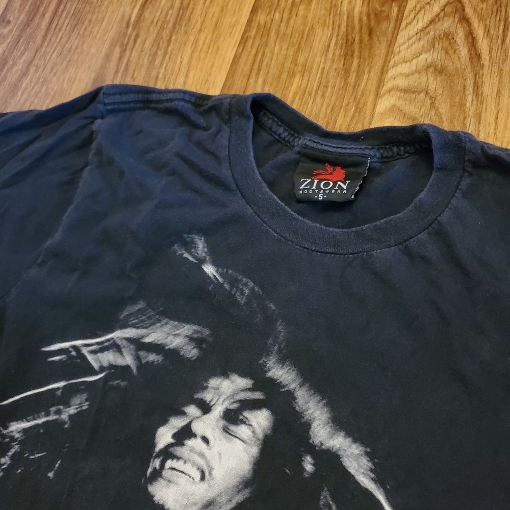 Vtg Bob Marley Shirt Men Small Black Guitar Jammin Graphic Zion Rootswear Reggae